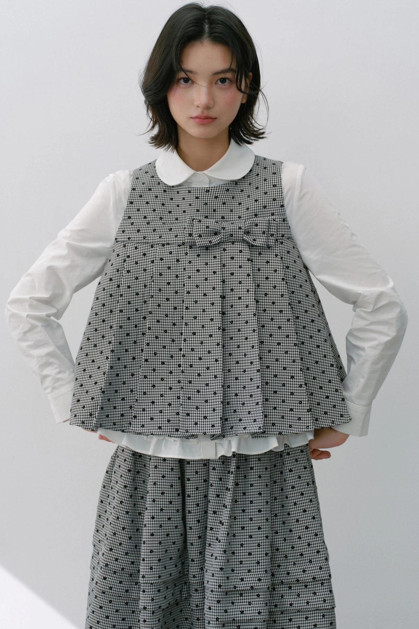 Plaid Flower Puffy Skirt Set-Up