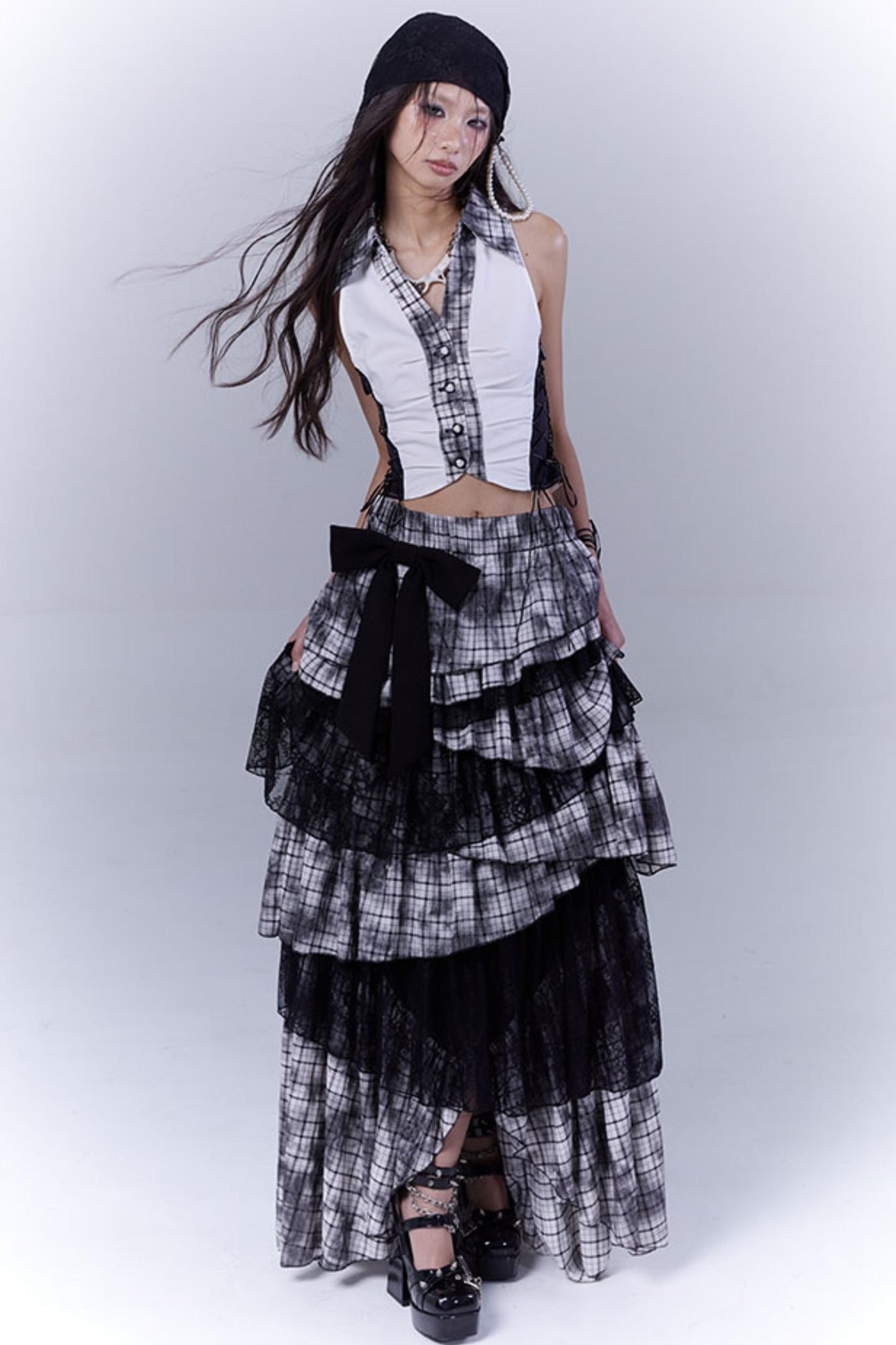 Plaid Splice Sleeveless Top