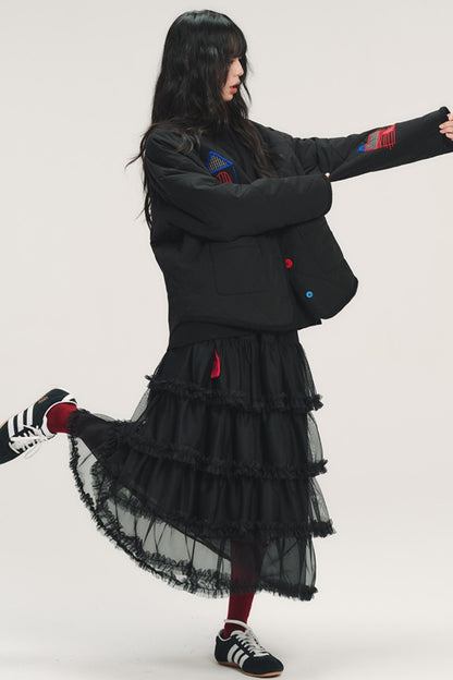 Color Block Embroidered Cotton Jacket