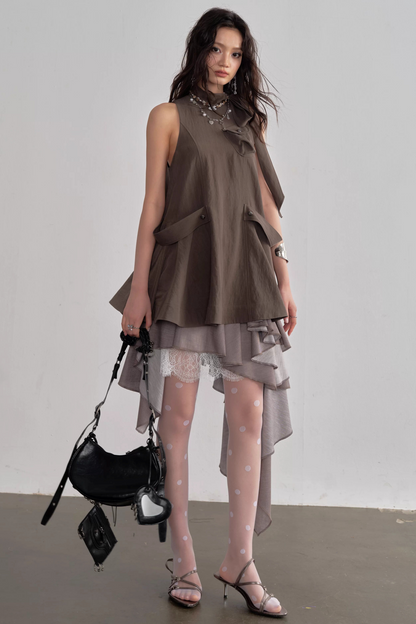 Pleated Linen Lace Skirt