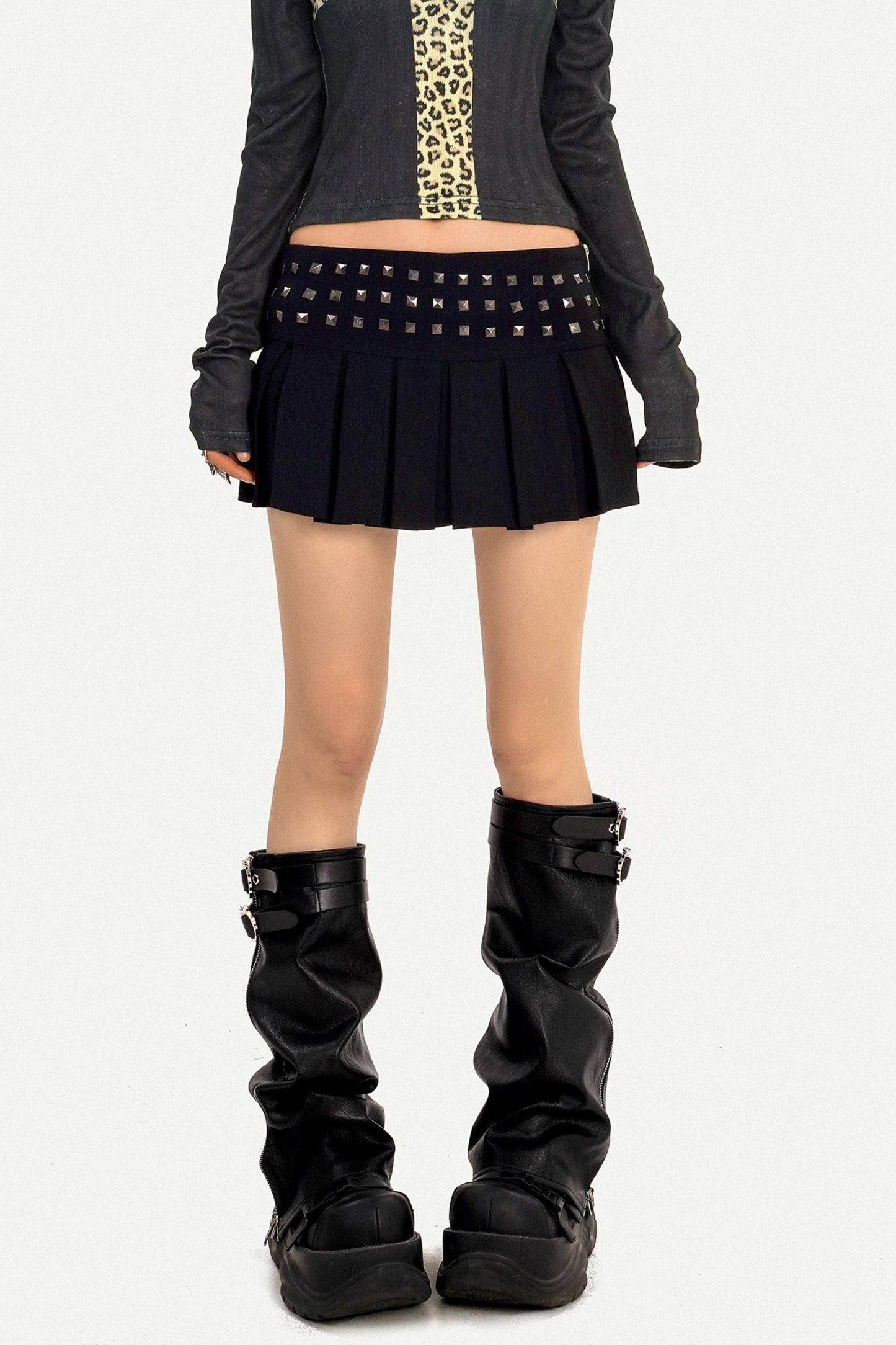 Punk Style Black Pleated Skirt