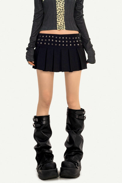Punk Style Black Pleated Skirt