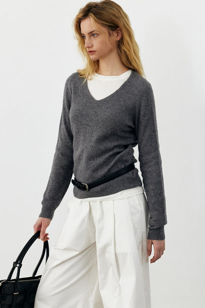 Elegant V-Neck Wool Knit Top