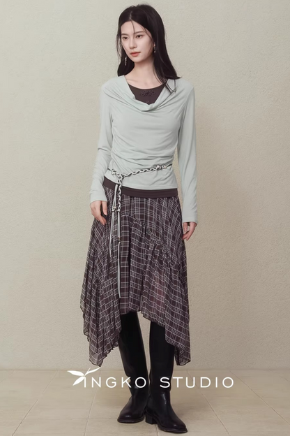 Asymmetrical Plaid Skirt