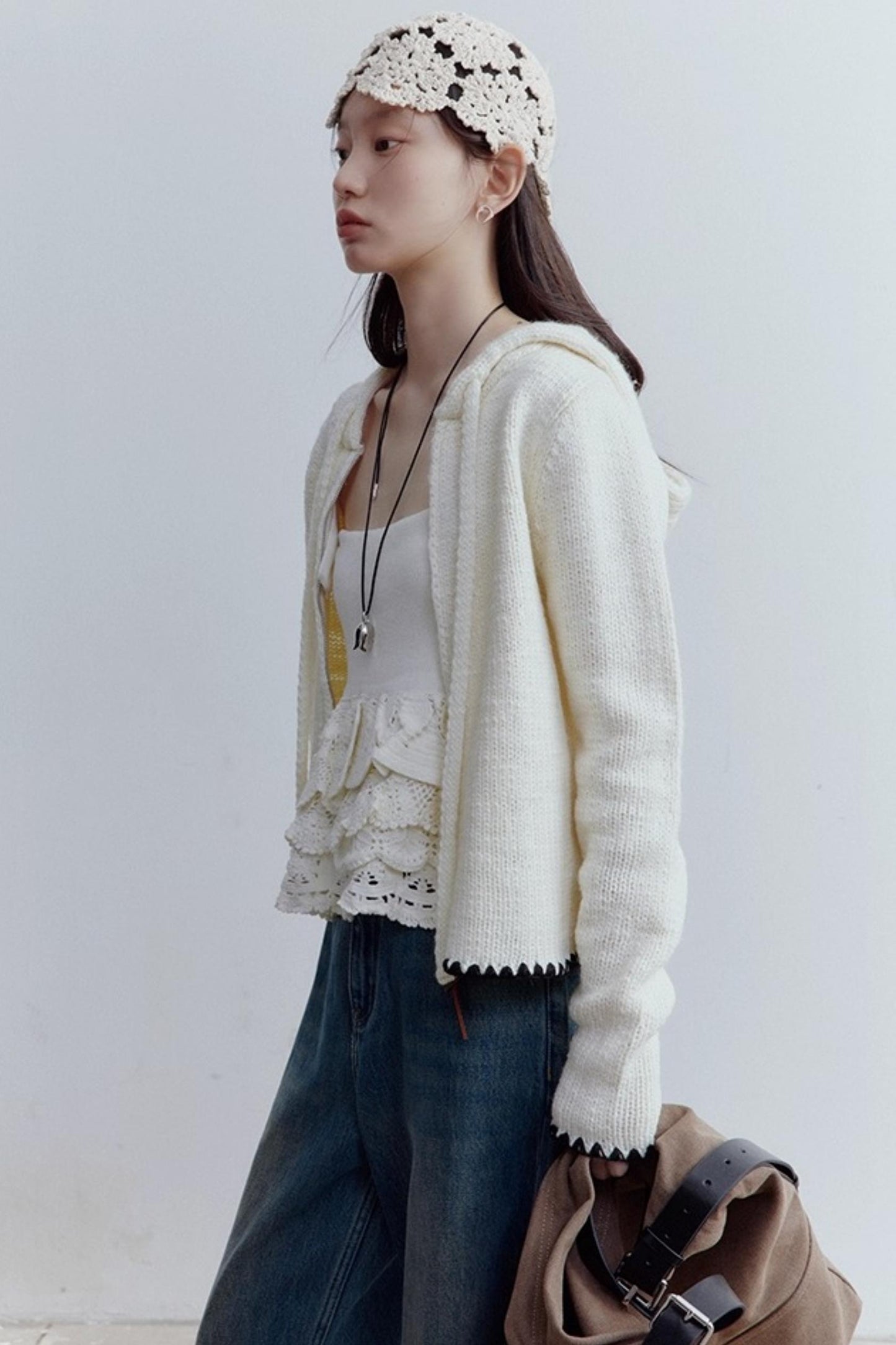 Cream Hooded Sweater Jacket