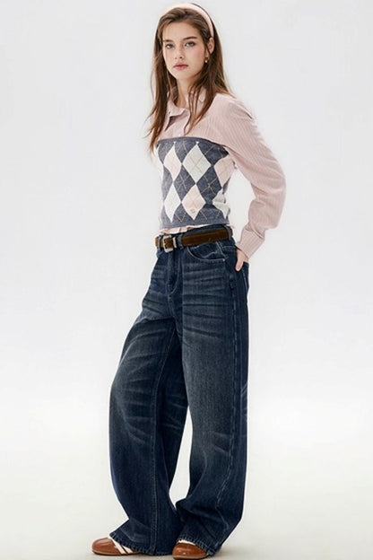 Striped Asymmetrical Slanted Placket Shirt Set-Up