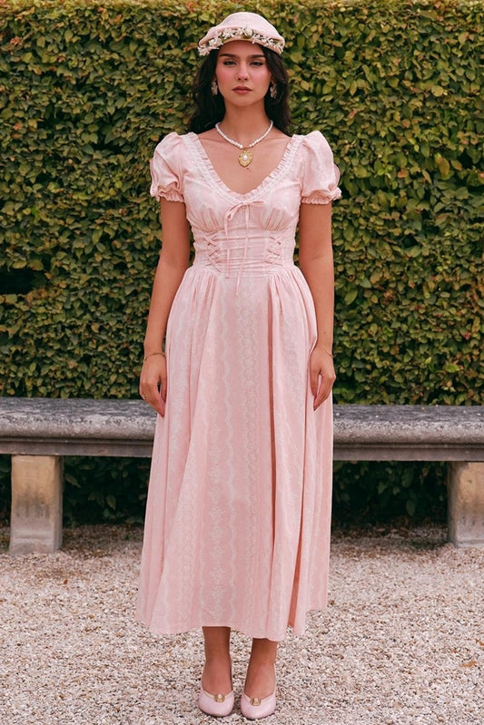 Peach V-Neck Slimming Dress