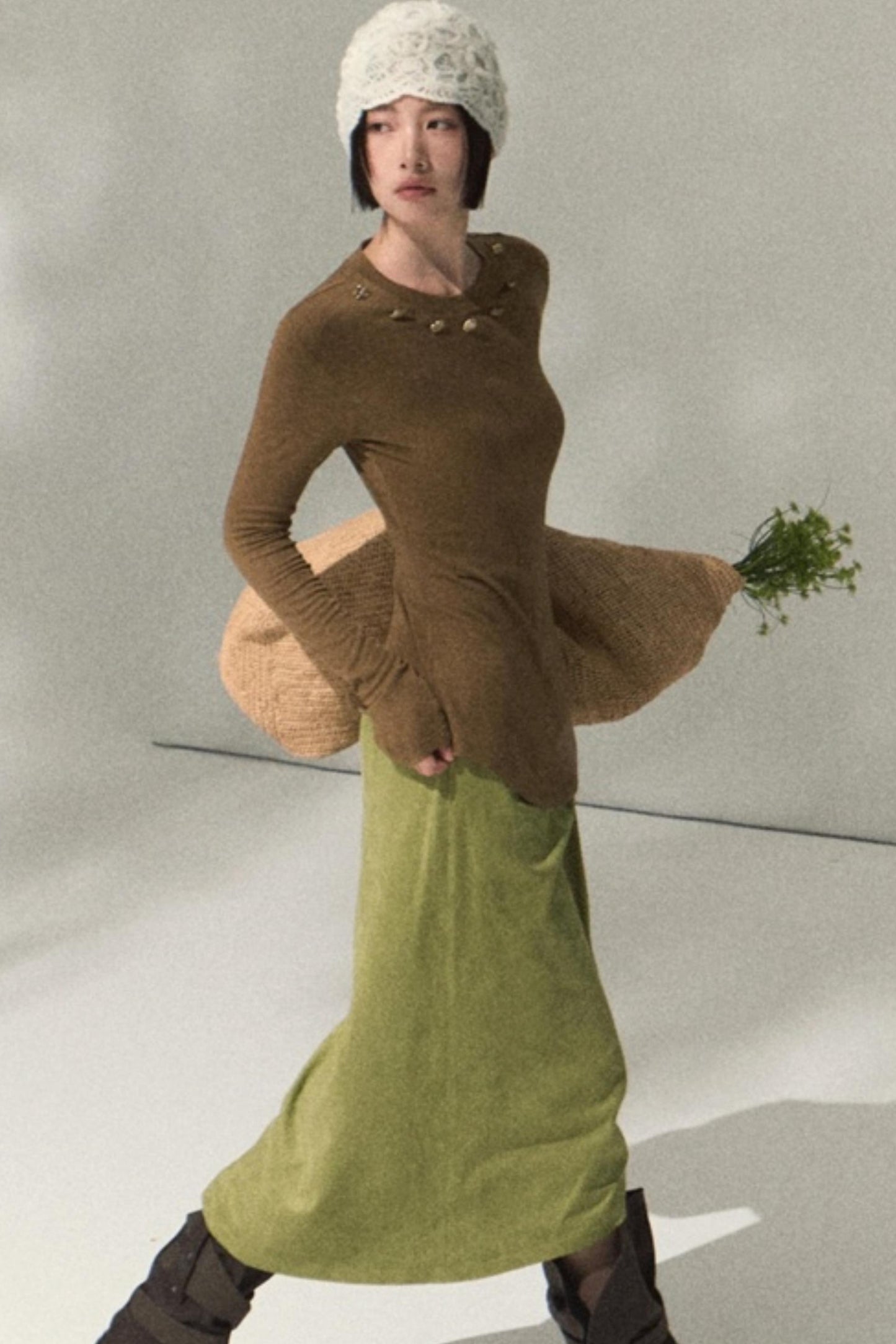 Oak Sculptural Pleated Midi Skirt