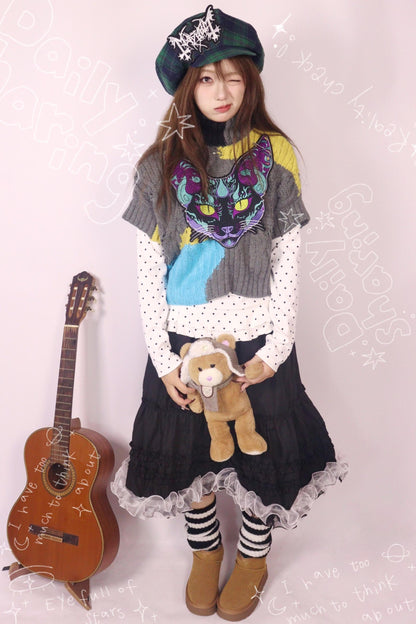 Color-Blocked Knit Sweater Top Set-Up