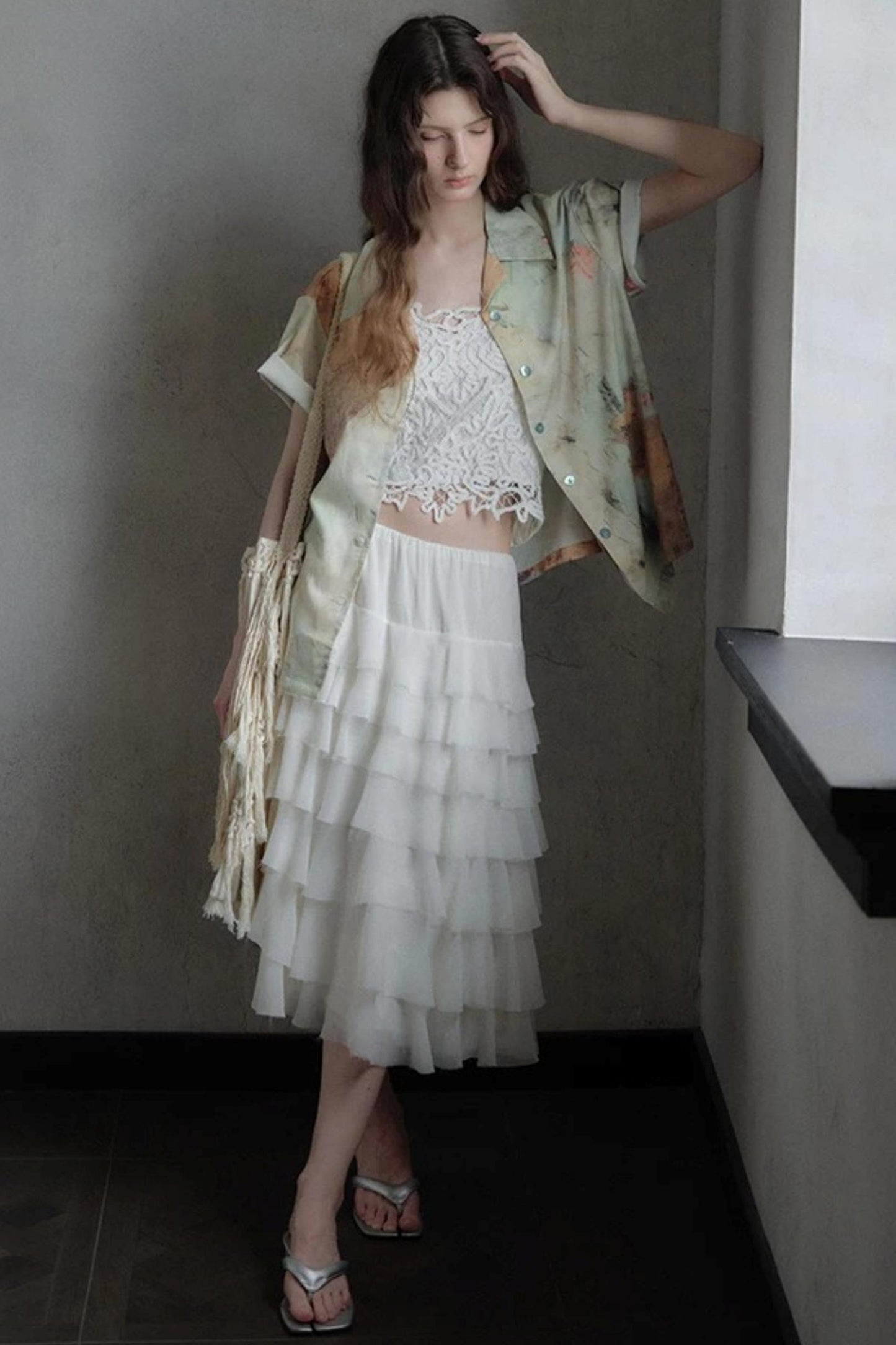 Embellished Lace Vest and Ruffle Skirt Set-Up