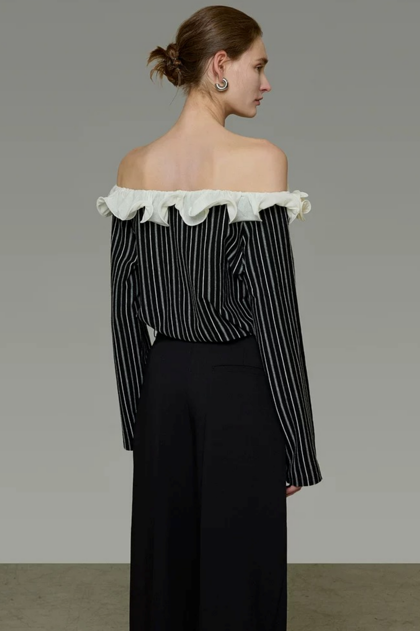 Black and White Striped Off-Shoulder Blouse