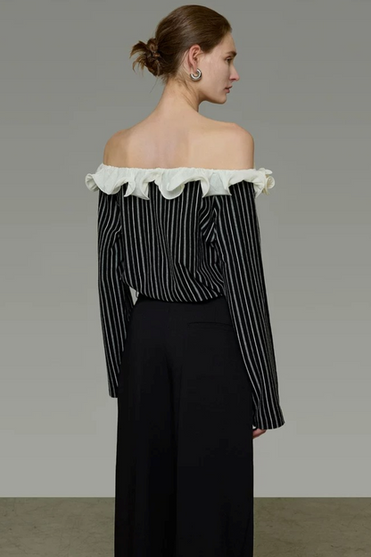 Black and White Striped Off-Shoulder Blouse