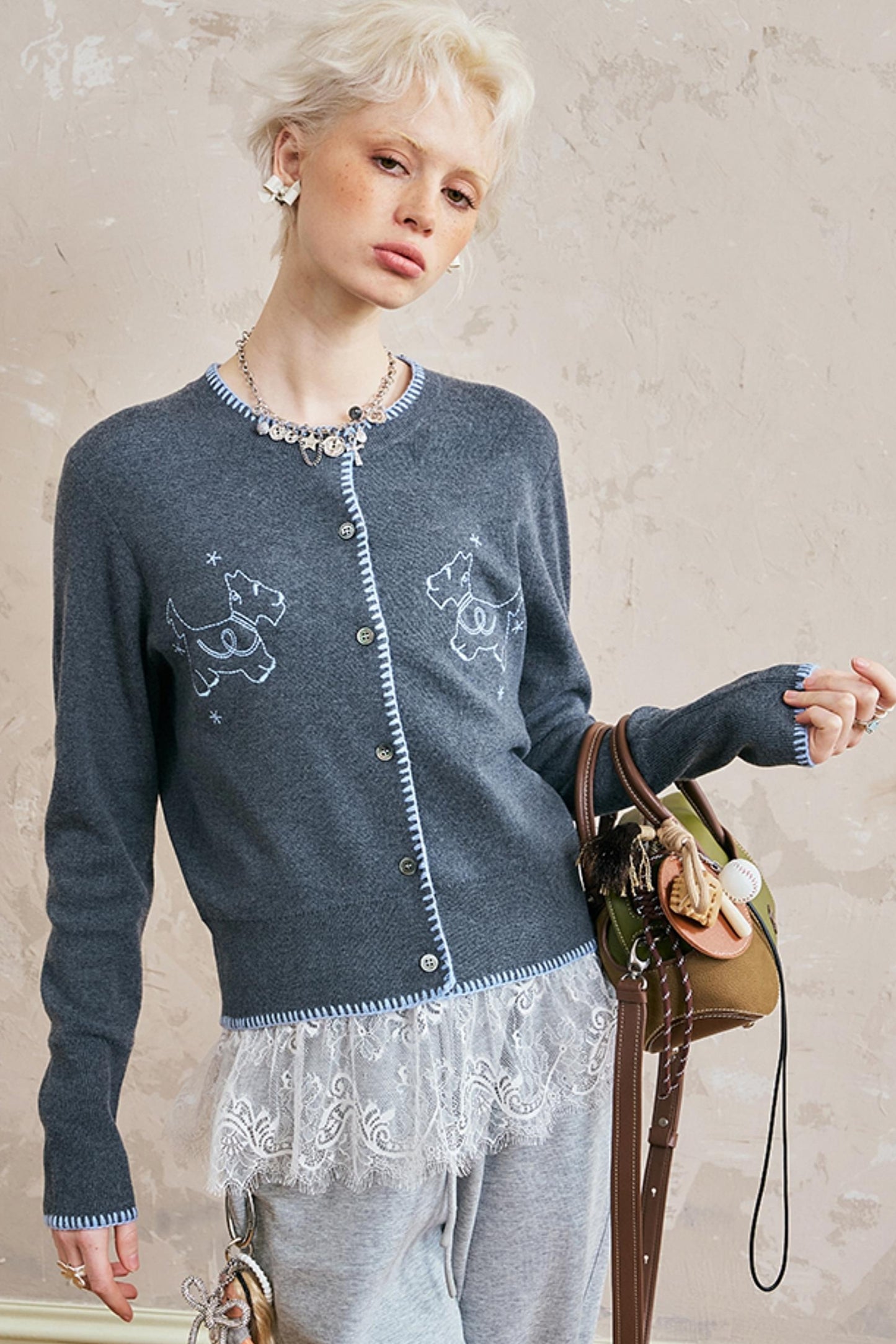 Embroidered Knit Coat