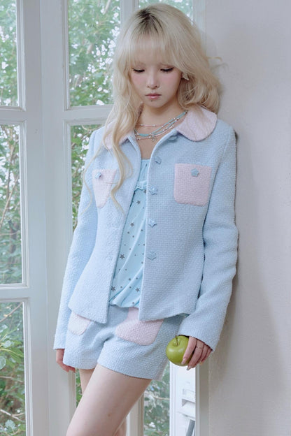 Star Button Tweed Jacket Set-Up