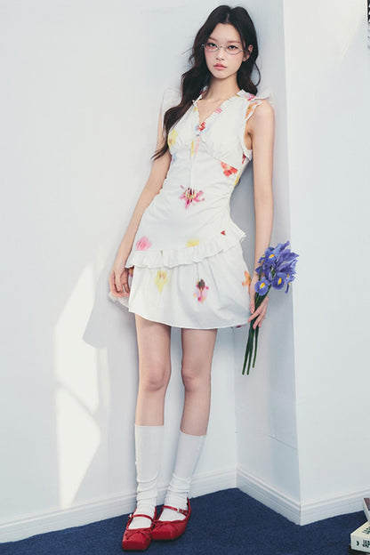 Floral V-Neck Ruffle Dress