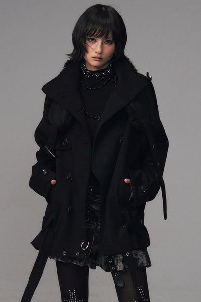 Dark Large Lapel Woolen Jacket