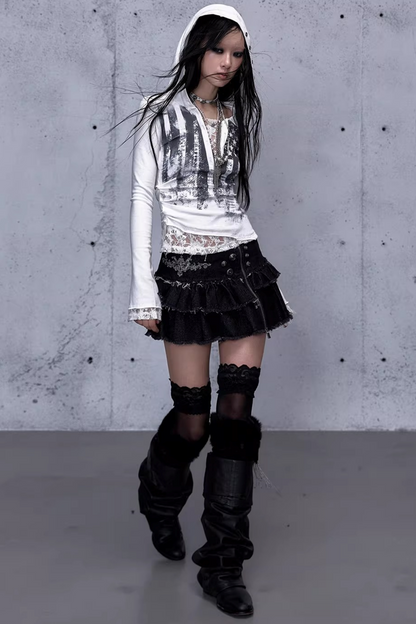 Lace Patchwork Hooded Top