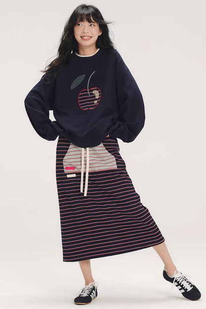 Striped Cherry Patchwork Sweatshirt