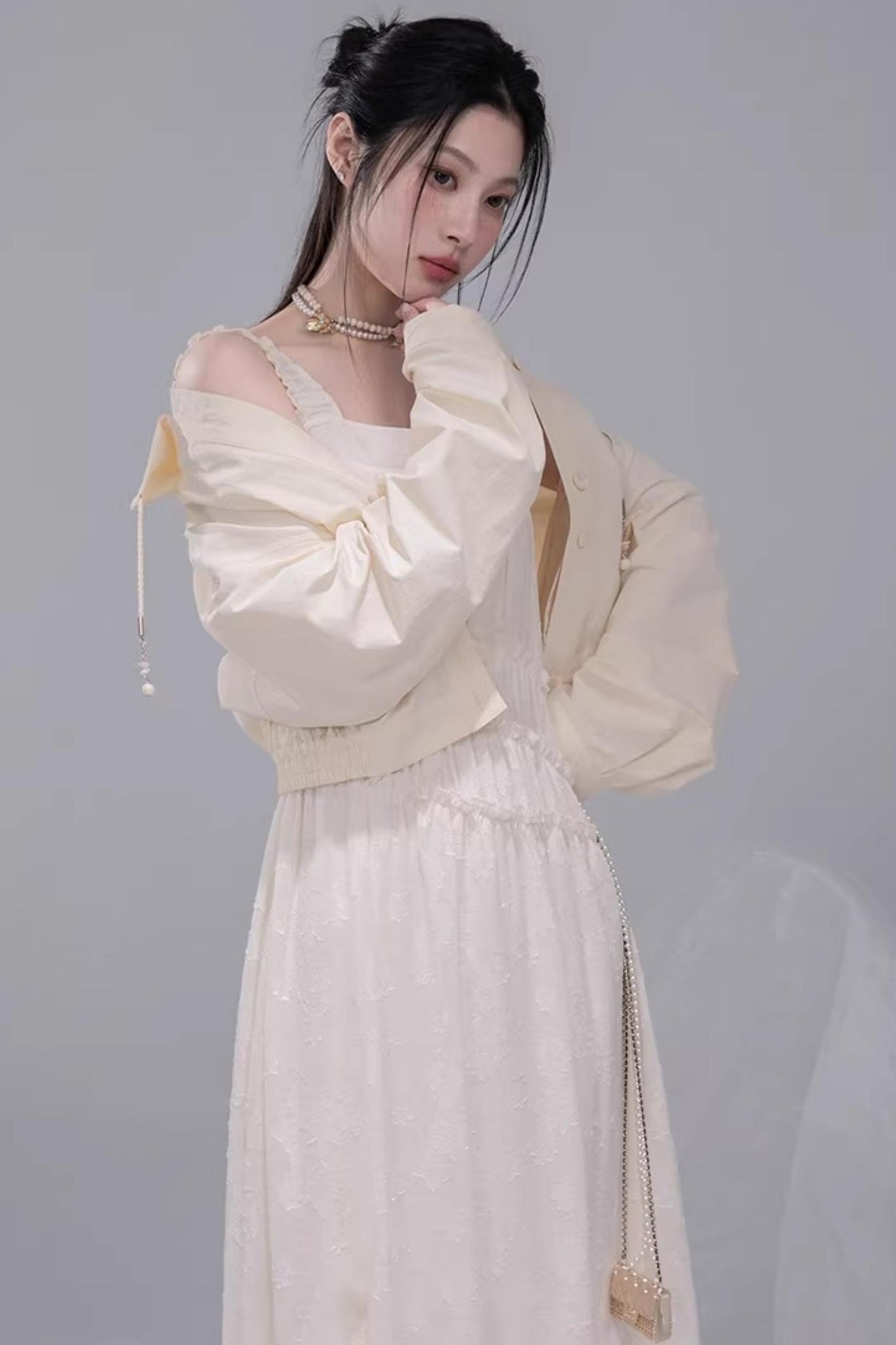 Apricot Jacquard Lace Dress