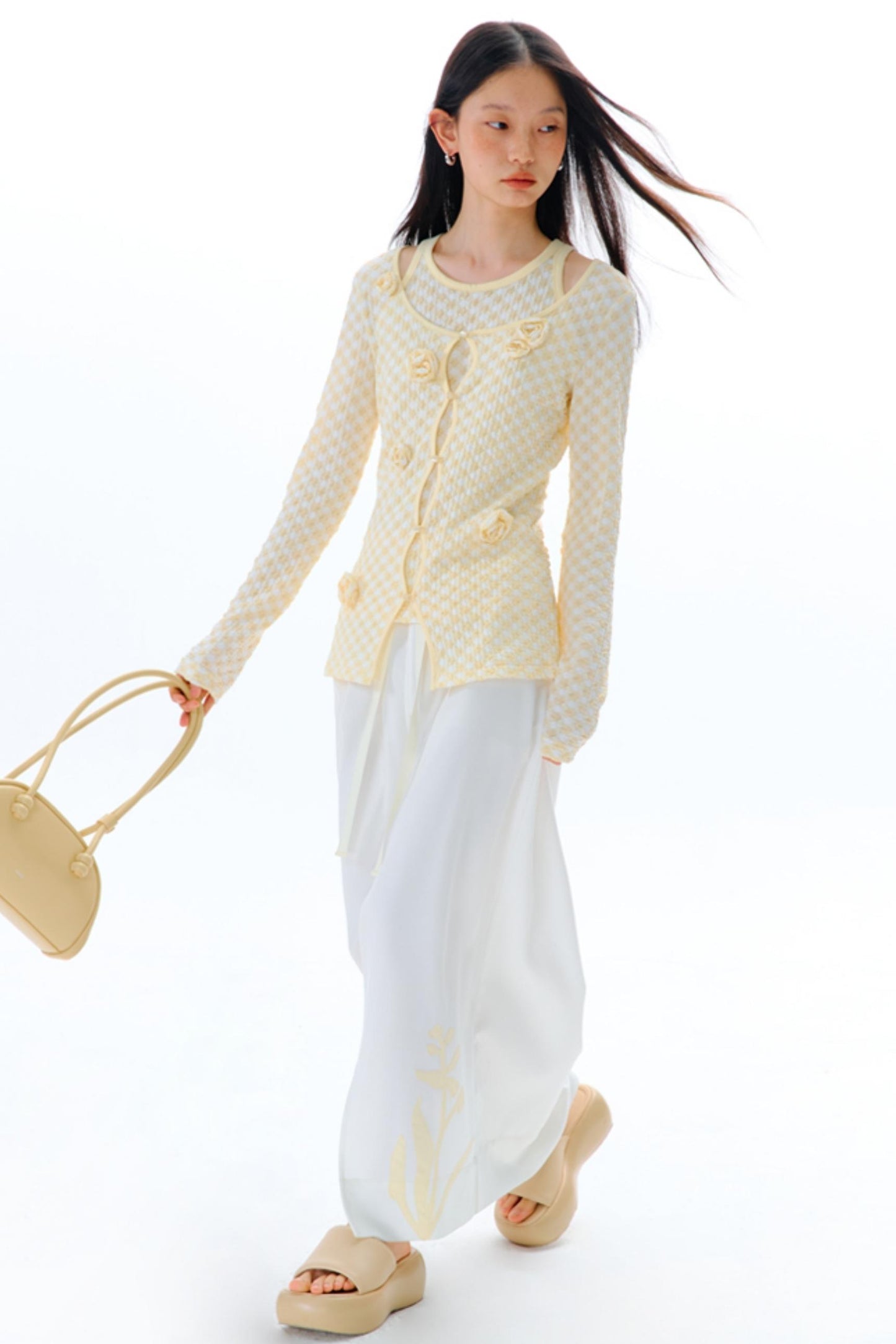 Three-Dimensional Flower Bubble Texture Knitted Vest Set