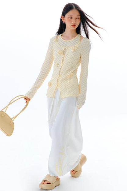 Three-Dimensional Flower Bubble Texture Knitted Vest Set