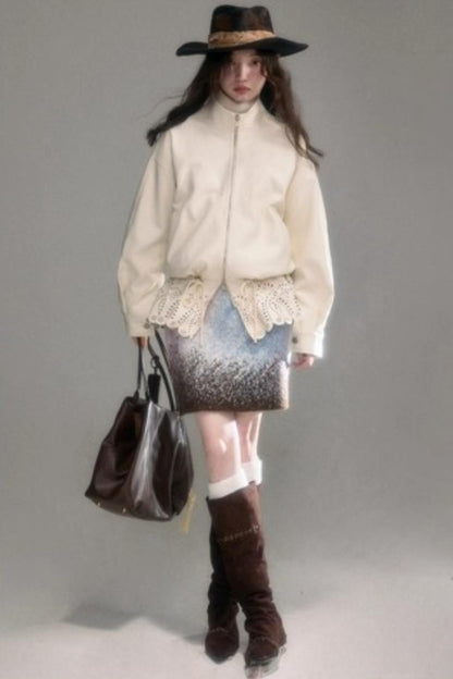 Hollow-Out Floral Leather Jacket