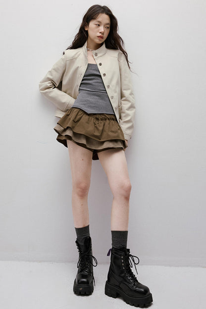 Dreamscape Stitched Brown Puffy Skirt