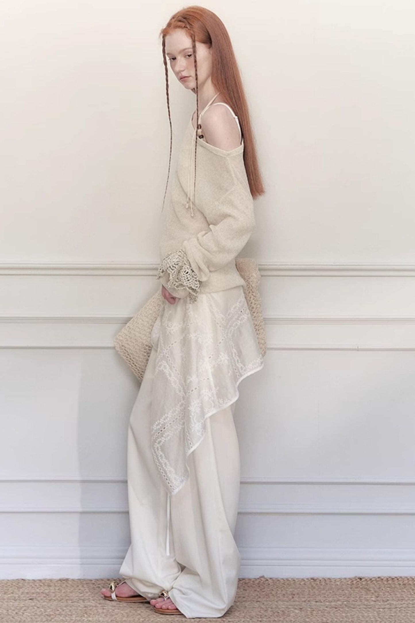 White Lace Wide-Leg Pants