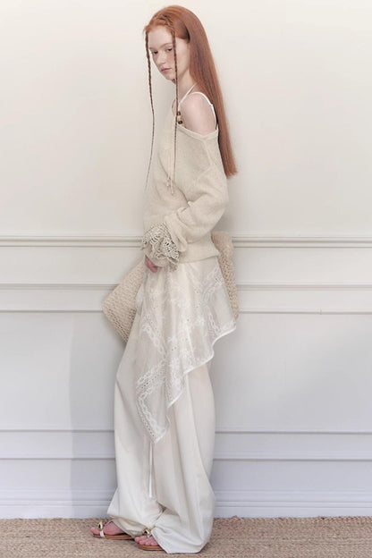 White Lace Wide-Leg Pants