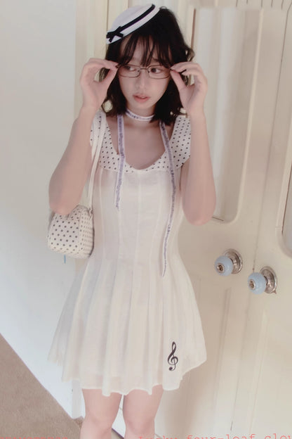 White Polka Dot Embroidered Babydoll Dress