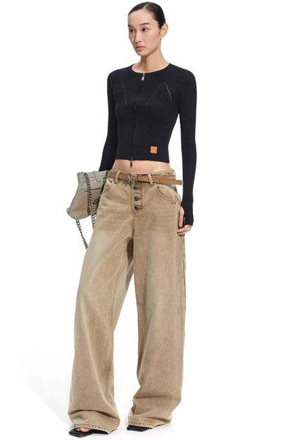 Heavy Washed Twill Denim Loose Jeans