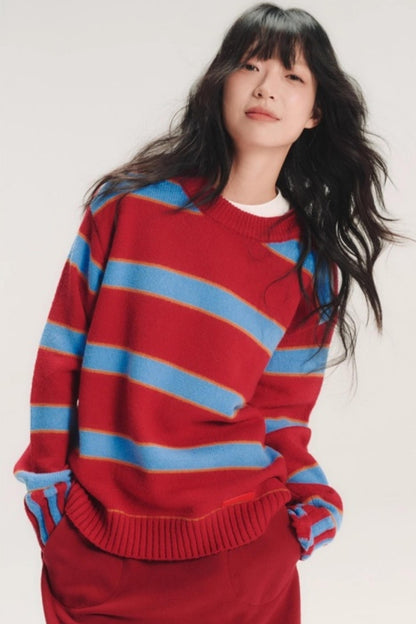 Color-Blocked Wool Striped Sweater