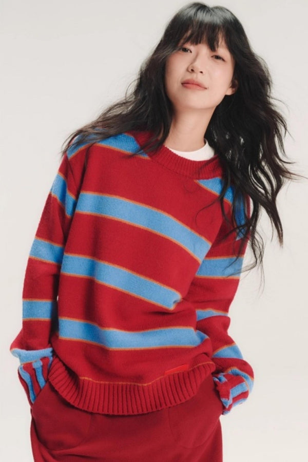 Color-Blocked Wool Striped Sweater