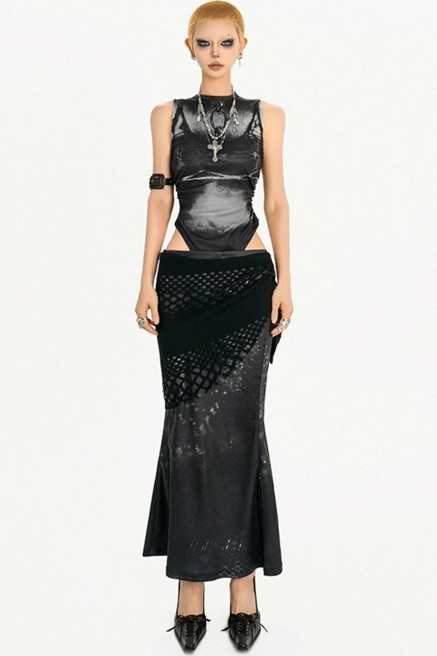 Dark Three-Piece Fishtail Skirt vest Set-Up