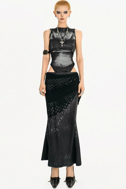 Dark Three-Piece Fishtail Skirt vest Set-Up