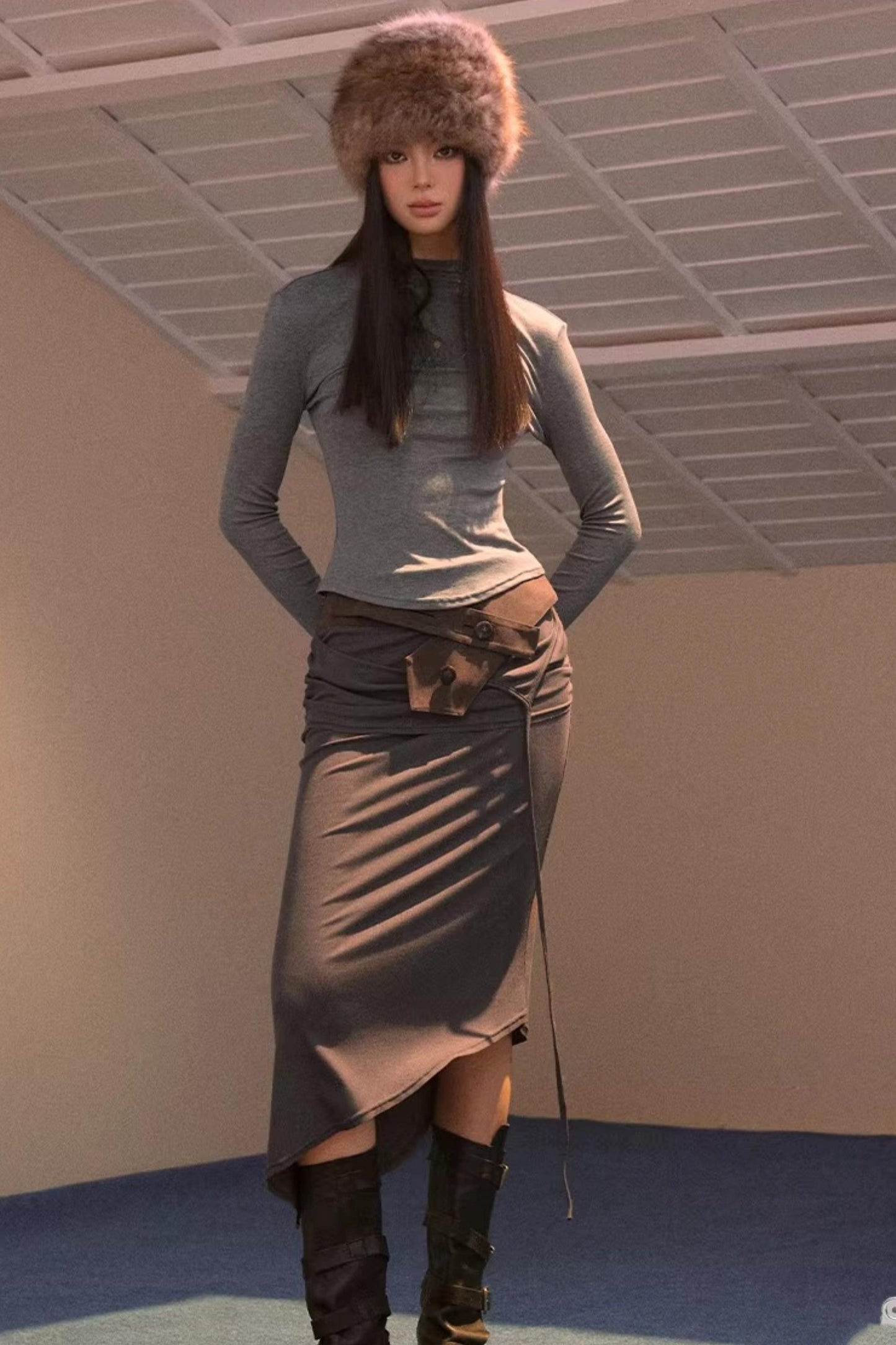 Faux Suede Knitted Skirt