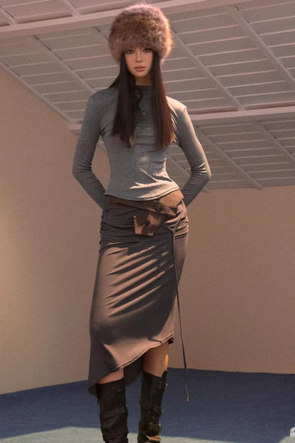 Faux Suede Knitted Skirt