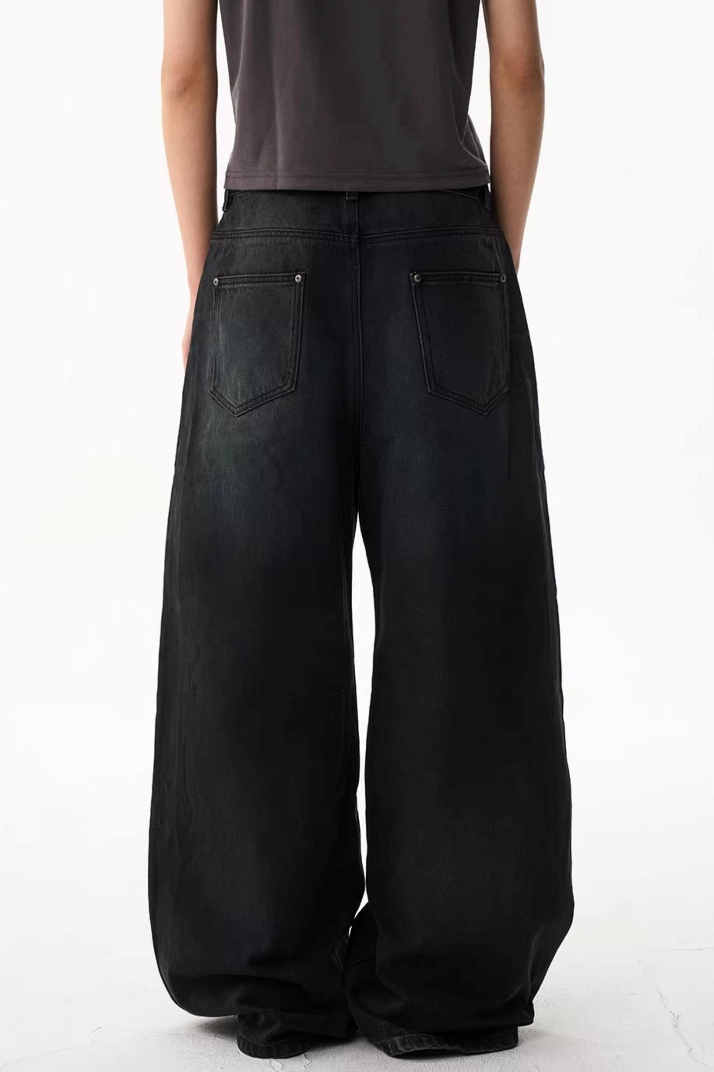 Washed Blue Wide-Leg Denim Pants