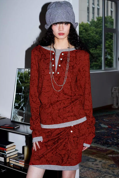 Retro Paisley Sweater Skirt Set-Up
