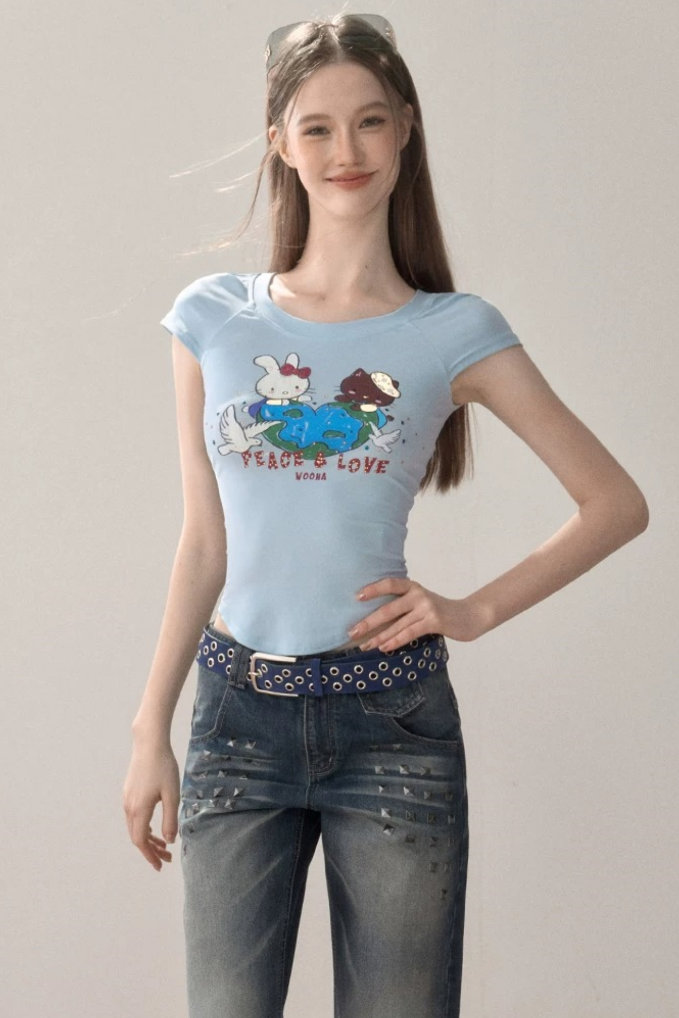 Curved Hem Printed Blouse