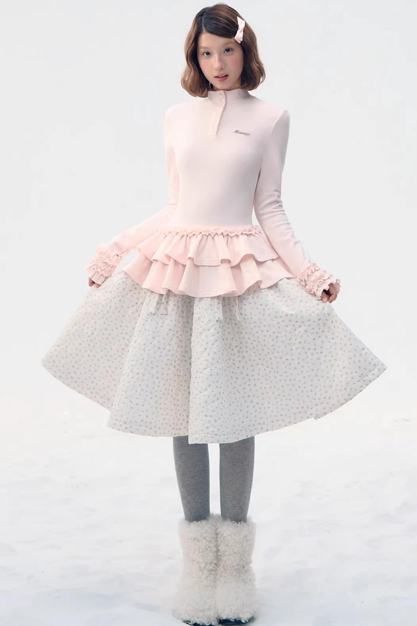 Six-Button Lace Hem Blouse Top