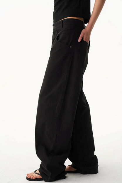 Leather Trim Straight-Leg Pants