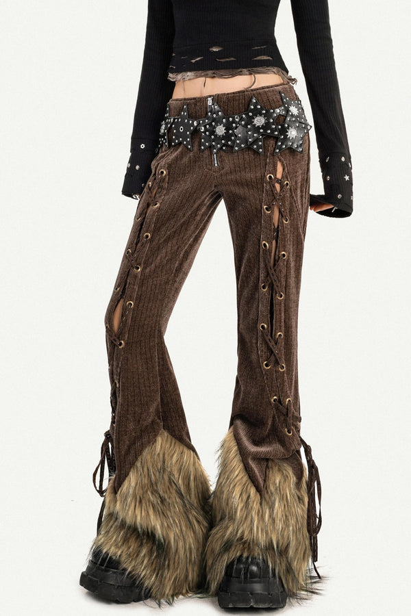 Retro Fur-Trim Corduroy Pants