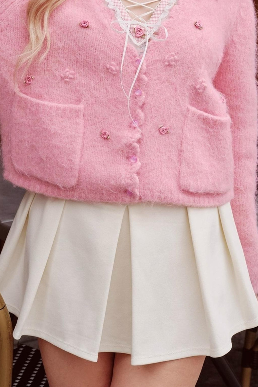 Lace V-Neck Top With Skirt Set-Up