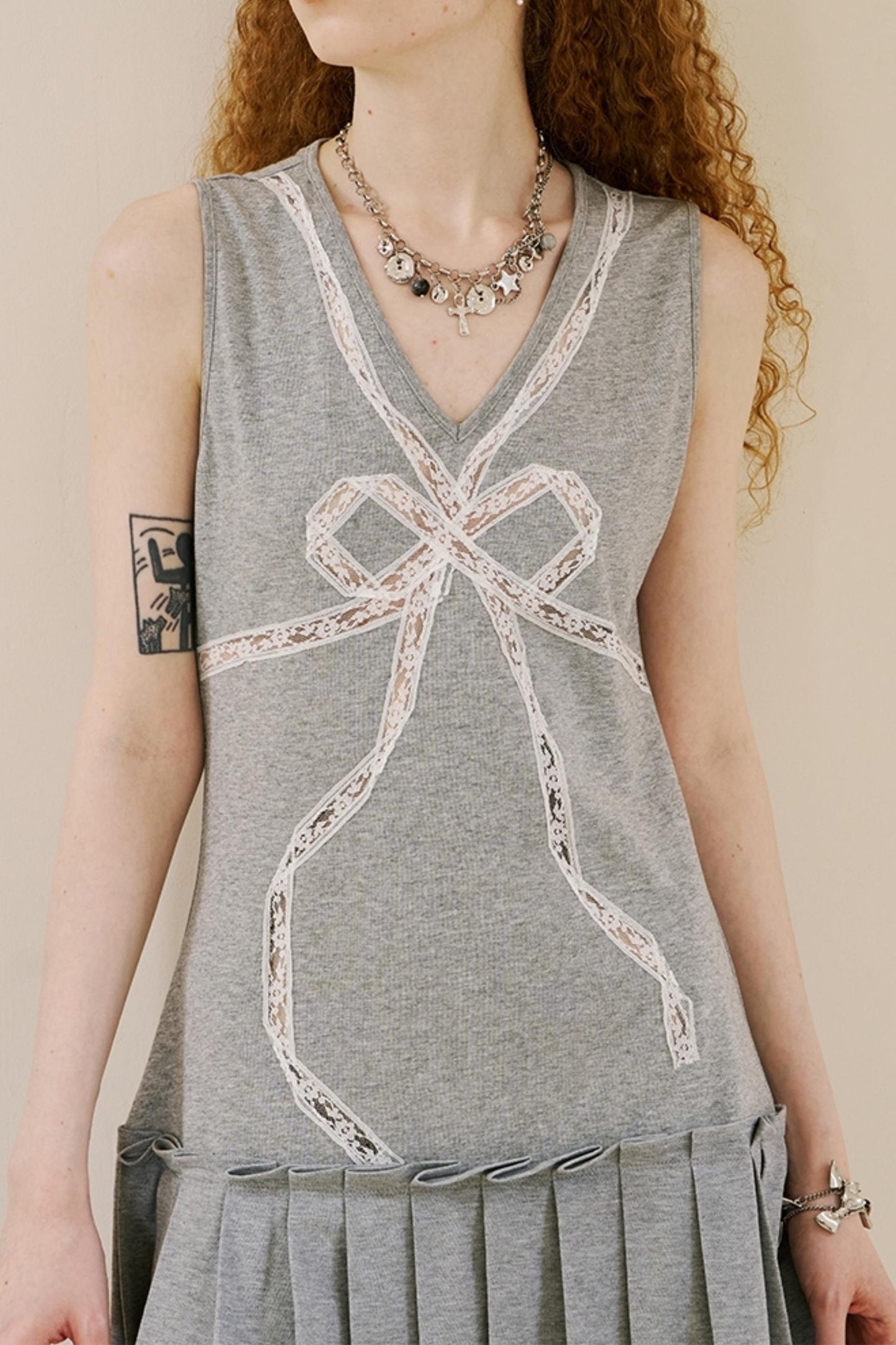 Chic V-Neck Lace Knit Dress