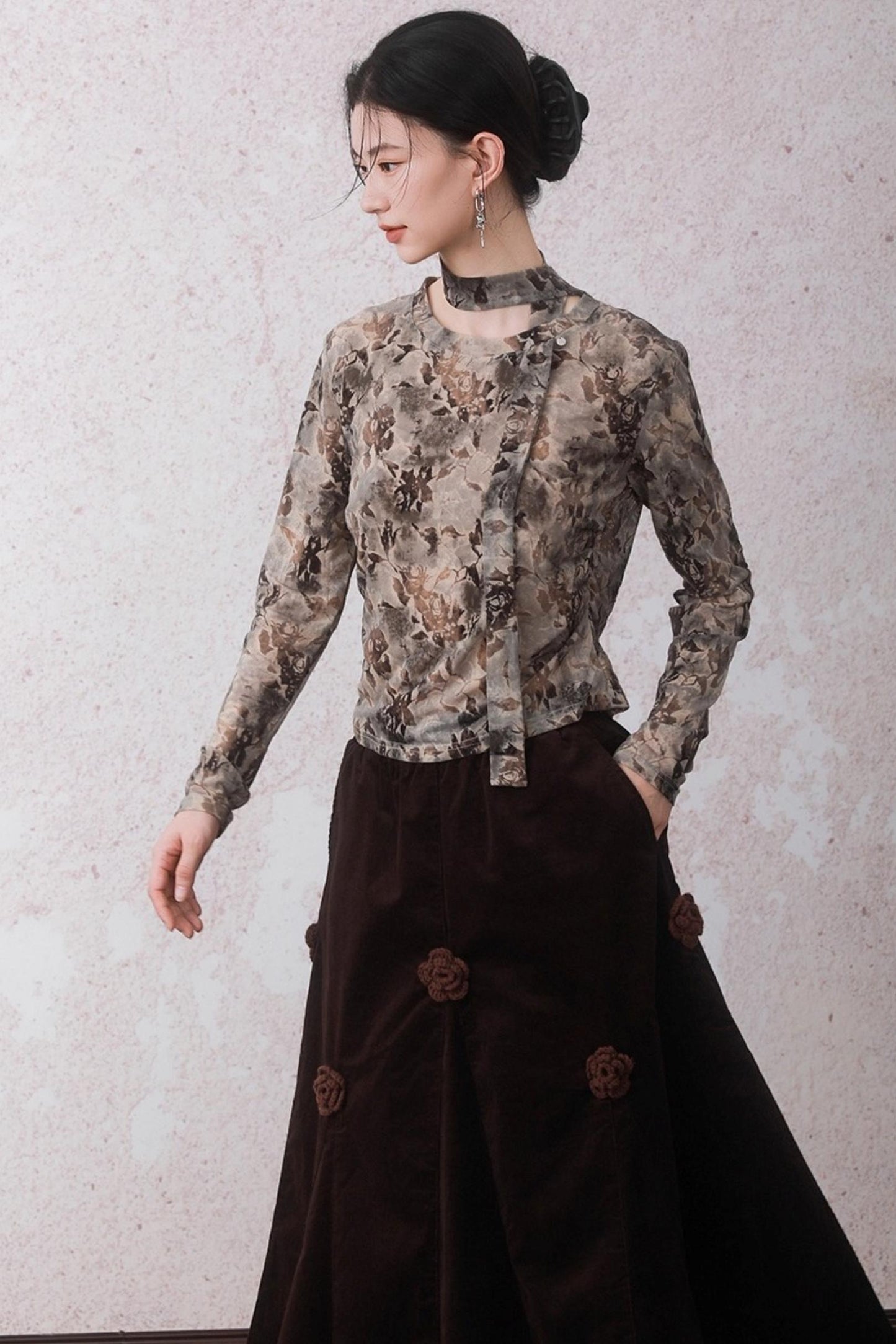 Smoke Brown Floral T-Shirt