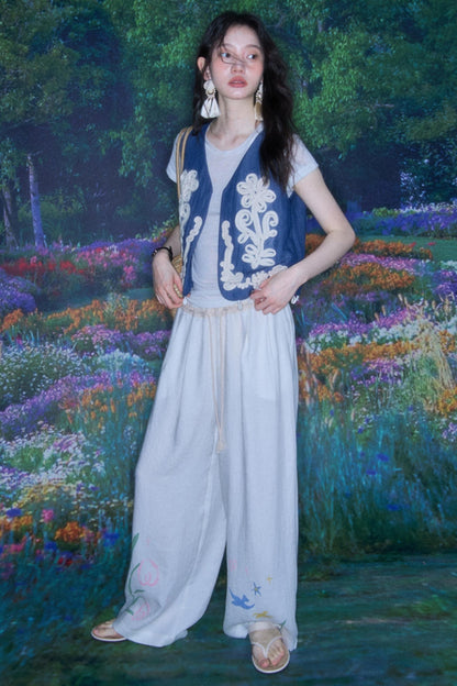 Breathe Between Flowers White Jeans