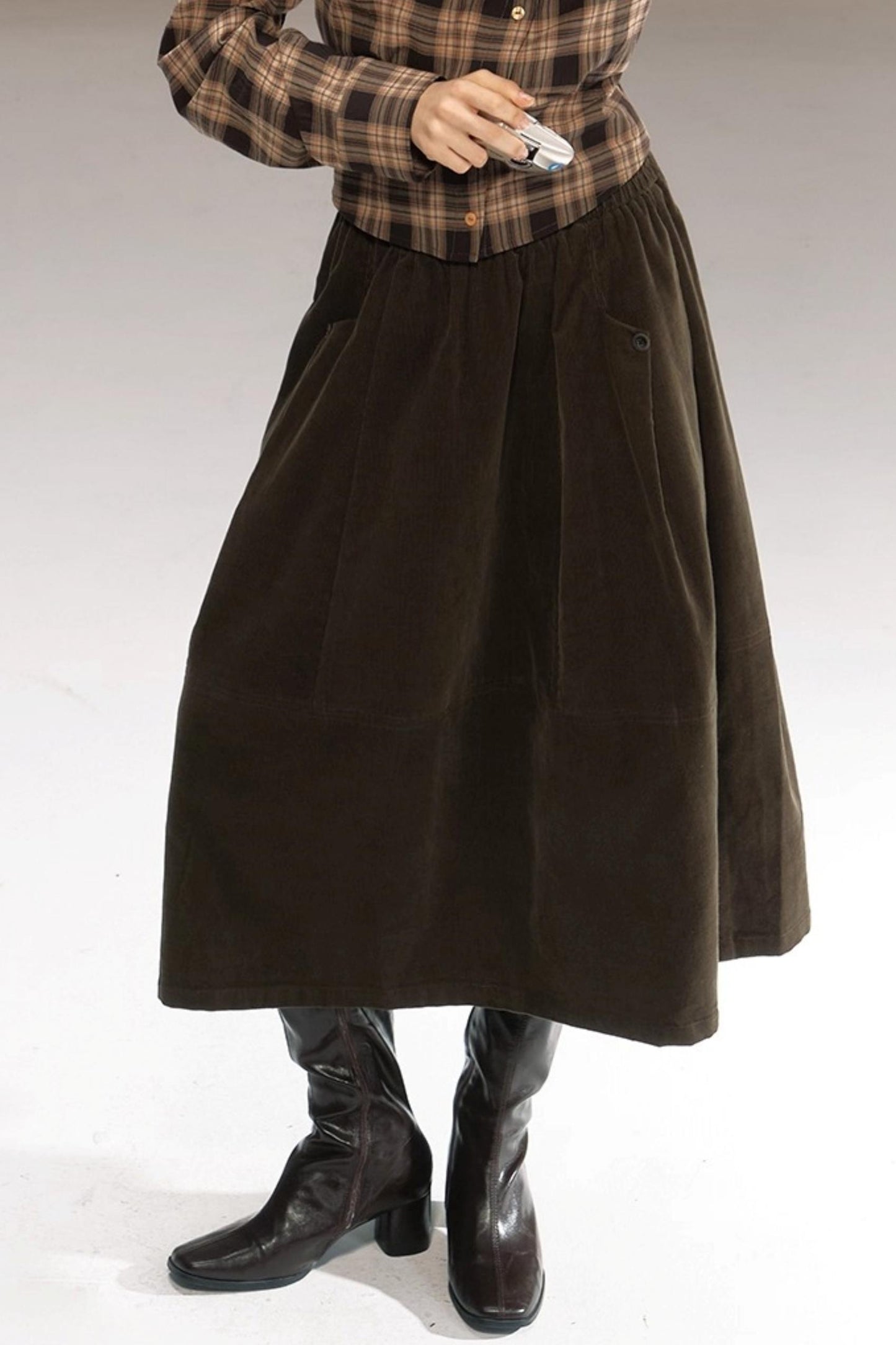 Retro Olive Pleated Skirt