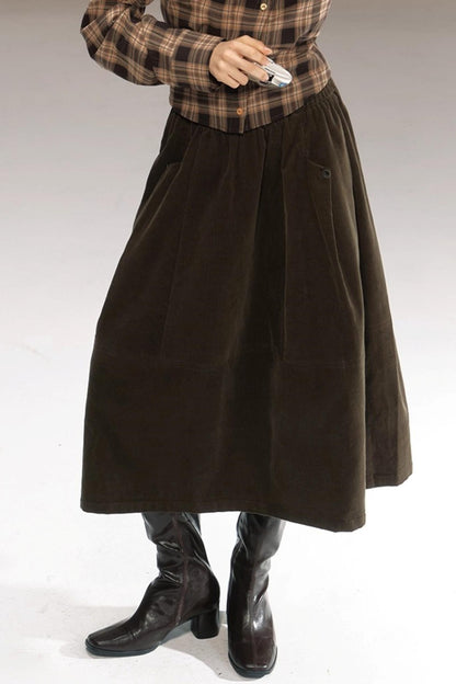 Retro Olive Pleated Skirt