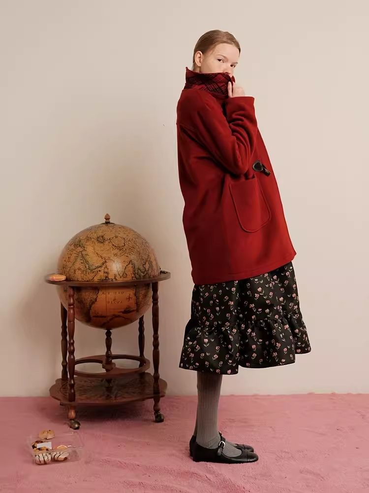 Red Wool Cashmere Cowl Coat